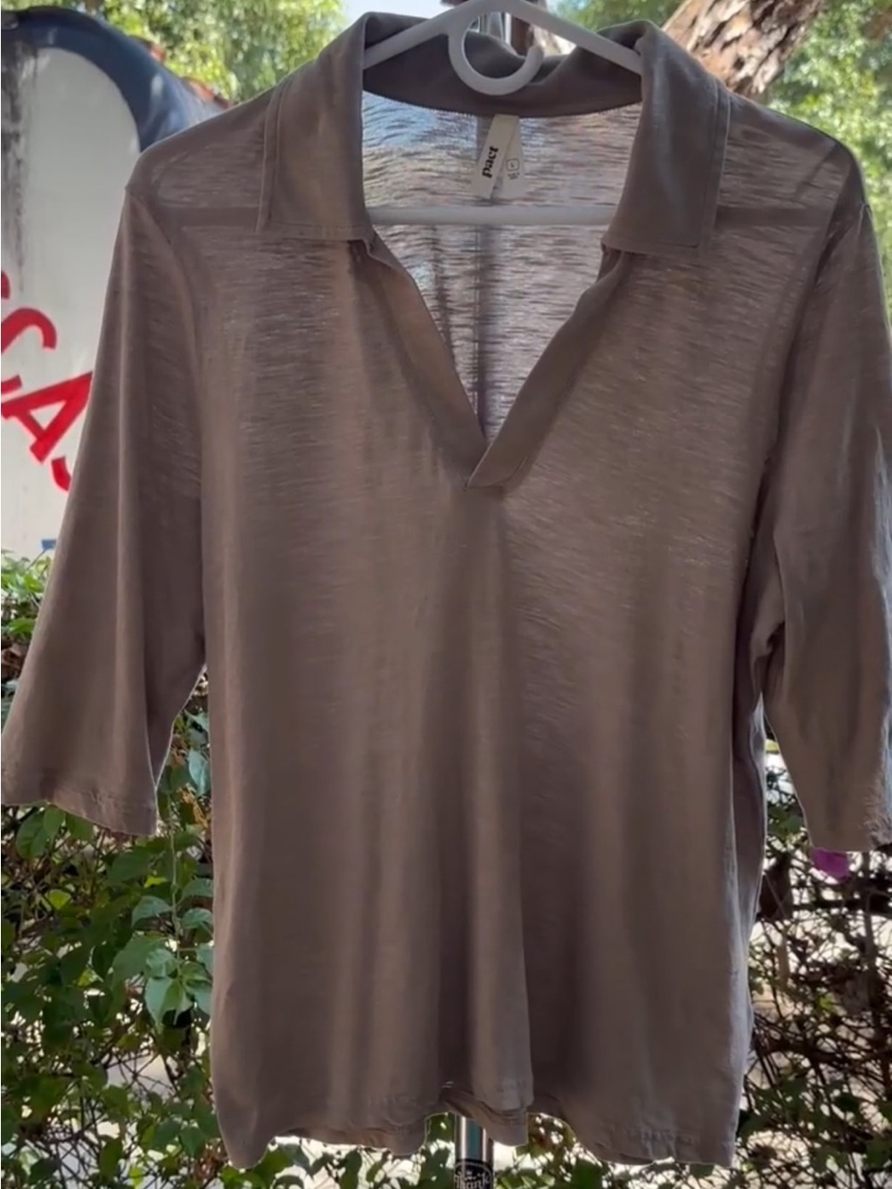 PACT Slub Featherweight Polo Organic Cotton Shirt Taupe Size L